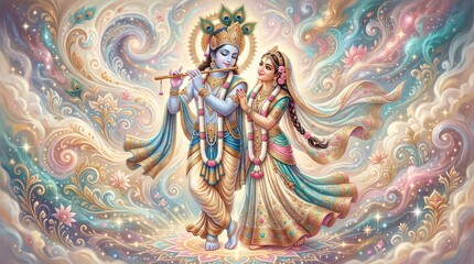 Obraz premium Lord Krishna and Radha Rani dreamy Portrait