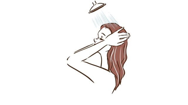 髪をシャワーで洗う美しい女性