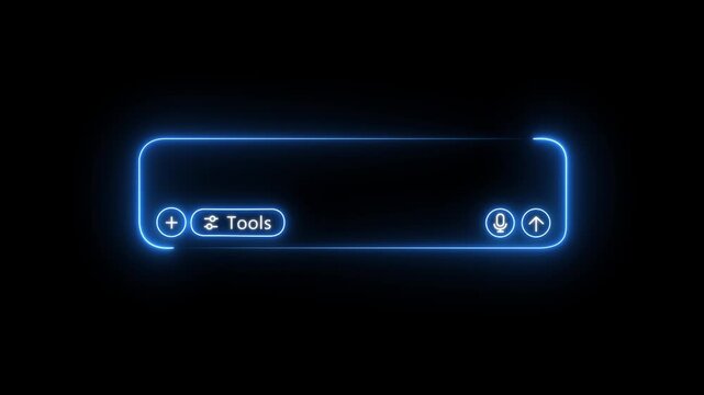 Animated AI chat bot interface. Glowing input LLM text box. Artificial claude intelligence prompt area. Large language models UI template. Chatbot, AI Agent, Prompt Engineering, LLM Motion Graphics.