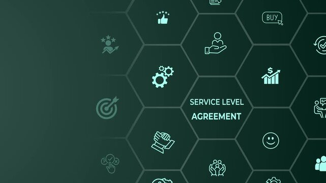 Service Level Agreement business idea on the colorful background. Service performance tracking to reduce the uncertainty the customer in process. 4k video animation. Motion graphics of (SLA) idea. 