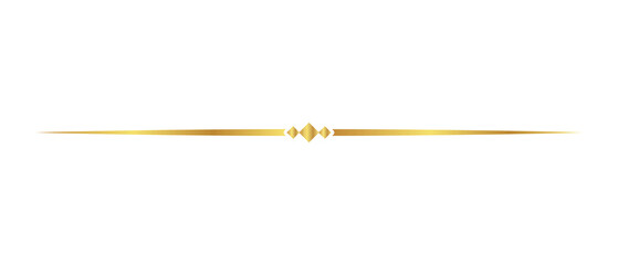 Elegant thin gold horizontal page divider with diamond accents as transparent PNG © NURJAHAN