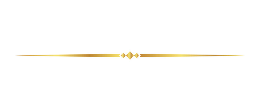 Elegant thin gold horizontal page divider with diamond accents as transparent PNG