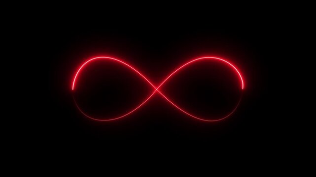 Glowing infinity sign seamless loop . Animation of seamless loop Neon light isolated Eternity concept. Mathematical symbol Infinity symbol appears glowing abstract 4K, technology animation.