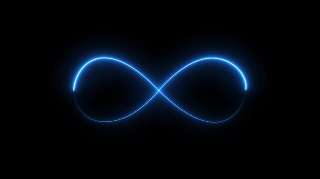 Glowing infinity sign seamless loop . Animation of seamless loop Neon light isolated Eternity concept. Mathematical symbol Infinity symbol appears glowing abstract 4K, technology animation.