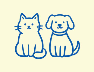 Line art Illustration Of A Cat And Dog Sitting Side by side feline canine © mdsaikat