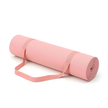 Rolled yoga mat 3D object on white plain background, modern pastel fitness mat with smooth texture and neatly secured carrying strap