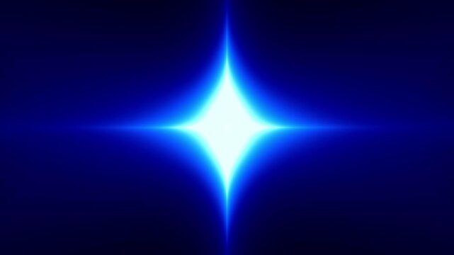 Bright white and blue four pointed star sparkle glowing intensely at the center of a dark navy background surface with a smooth glowing aesthetic