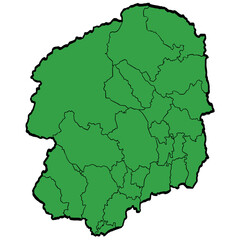 Fototapeta premium 栃木県地図 市町村区分 緑色 筆タッチ 和風 東日本 / A brushstroke map of Tochigi Prefecture / green