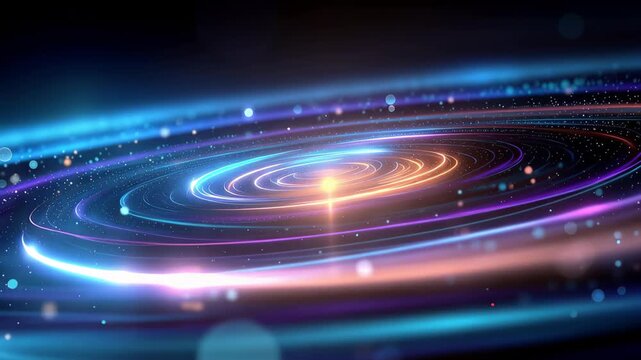 Vibrant cosmic swirl with glowing colors and dynamic energy in a mesmerizing galactic scene with luminous particles