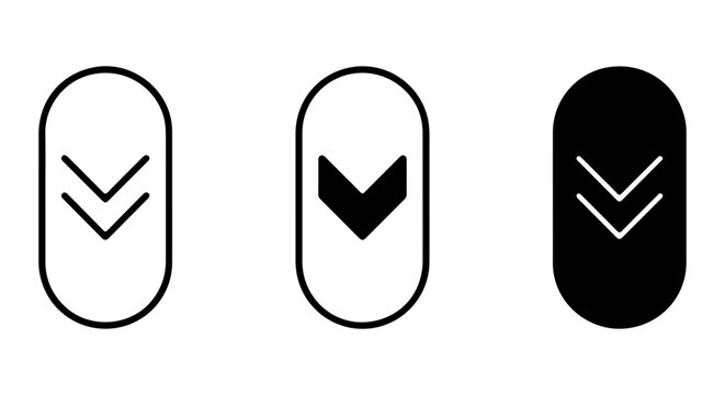 Scroll Down Icons, Down Arrow Buttons, Navigation Elements, Interface UI Symbols