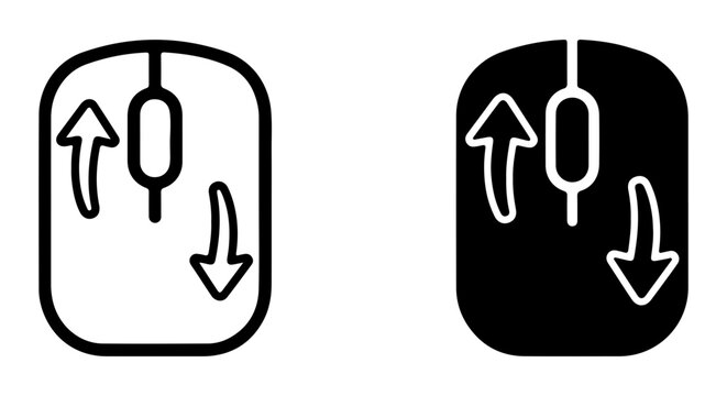 Computer Mouse Scroll Wheel Icons, Up and Down Arrows, Vector Set