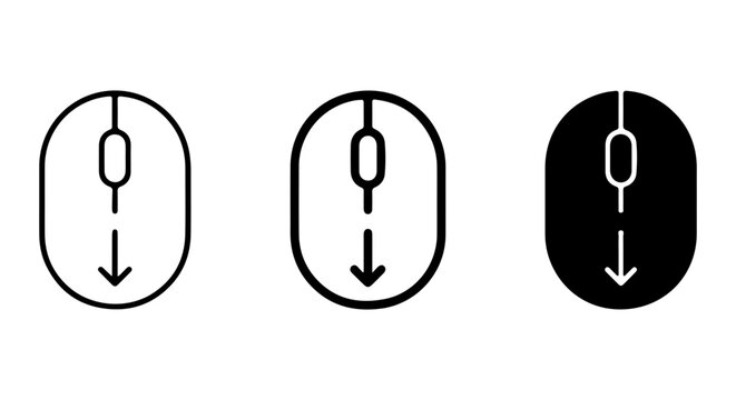Computer Mouse Icons, Scroll Wheel Symbol, Navigation Cursor Vector Graphics Set