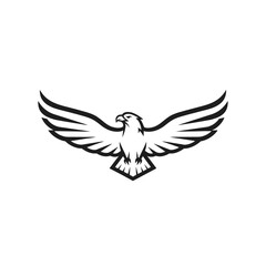 Fototapeta premium Minimalist black and white eagle logo design with spread wings.