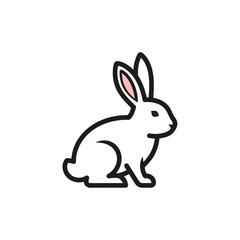 Minimalist vector illustration of a cute white rabbit isolated on a white background. © Hari
