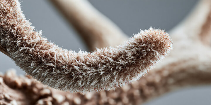 Close-up of a fuzzy, woven rope with intricate braiding