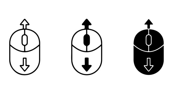 Computer Mouse Scroll Icons, Up Down Arrow Navigation Symbols, Vector Set