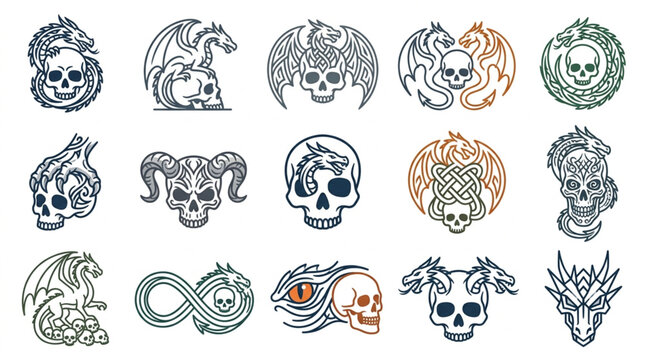 Intricate Skull and Dragon Tattoo Design Collection.