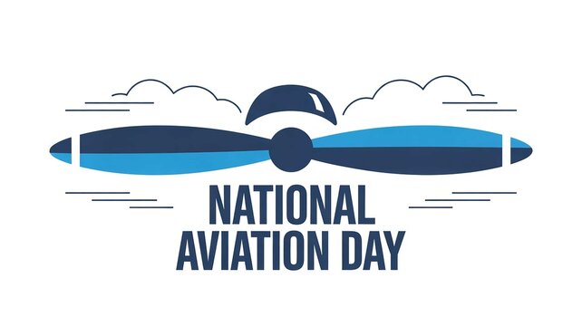 Blue airplane propeller graphic design celebrating national aviation day with minimalist vector style artistic flair
