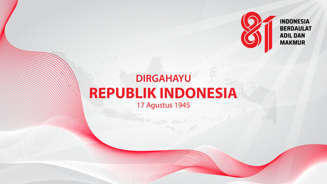 Indonesia Independence Day 81st Anniversary Background with Red White Wave Lines, Indonesia Map and National Celebration Banner