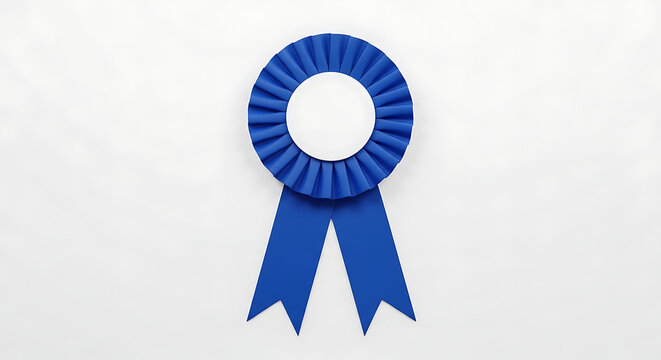 Blank blue award ribbon rosette for a winner prize or success achievement recognition