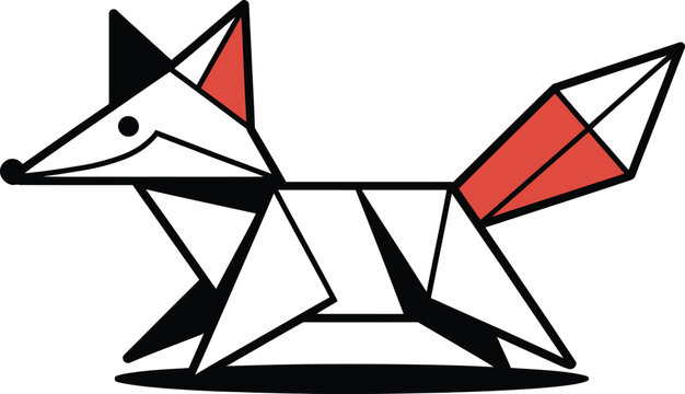 Cute origami fox vector illustration with geometric paper fold style and friendly smiling face icon.