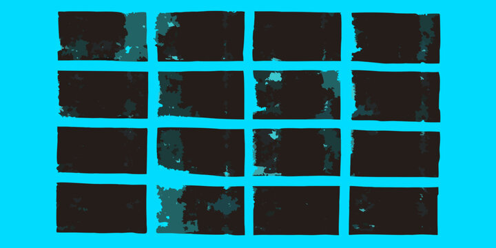 set of grungy ink roller textures in black on blue background grunge pattern design artistic print graphic