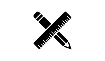 Fototapeta premium Black Pencil and Ruler Silhouette Icon for School Office and Creative Design Vector
