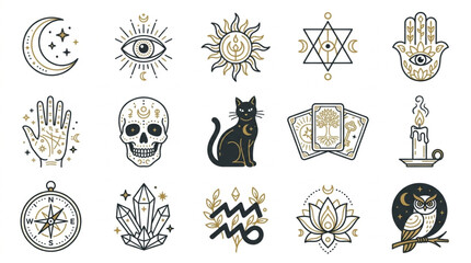 Obraz premium Mystical and Esoteric Symbols Collection in Black and White.