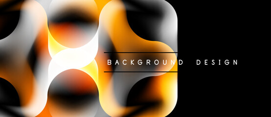 Naklejka premium Abstract geometric shapes, orange hues, white accents. Modern design element over black background. Minimalist composition, fluid forms.