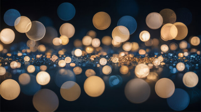 Abstract bokeh lights with golden and blue orbs during celebration and festive occasions