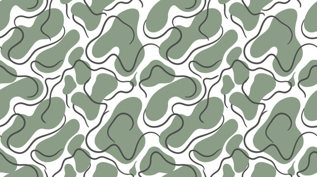 Abstract seamless pattern with organic flowing shapes and dark lines on white background.