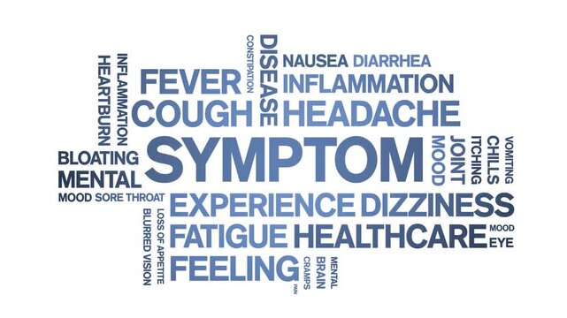 Symptom animated word cloud-text design animation tag kinetic typography seamless loop.