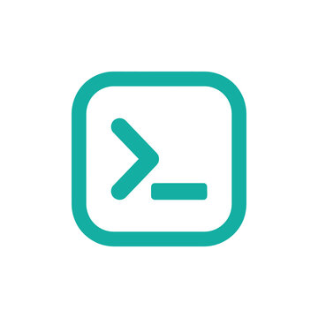 Terminal command prompt icon as outlined button for developer tools and coding environment app.