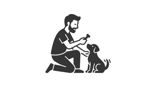 Man kneeling with a dog.