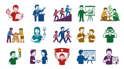 Fototapeta premium Flat Vector Icons Set for Education, Youth Development, Business Concepts, and Personal Growth Activities