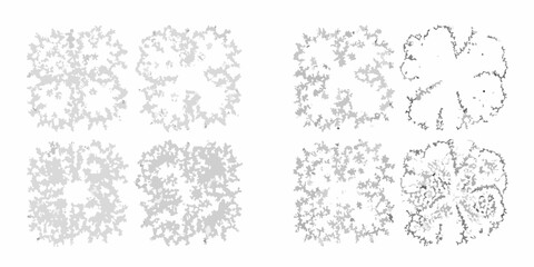 collection of eight hand drawn shrubs on white background bushes vegetation plants botanical illustration sketch gray silhouette © PabanBiswas