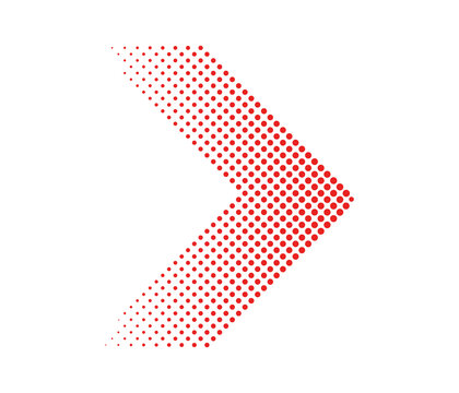 Red Halftone Chevron Arrow Abstract Dotted Direction Symbol Isolated on Transparent Background PNG