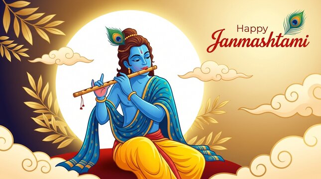 happy janmashtami simple greetings. poster, banner, template. vector illustration design