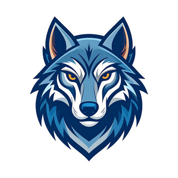 Blue wolf mascot logo for competitive gaming and sports teams isolated on white