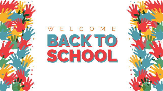 Vibrant welcome back to school banner with colorful hands