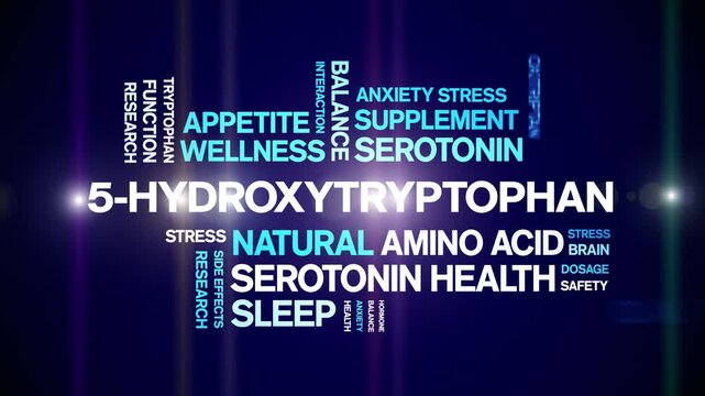 5-HTP animated word cloud-5-Hydroxytryptophan animation tag kinetic typography seamless loop.