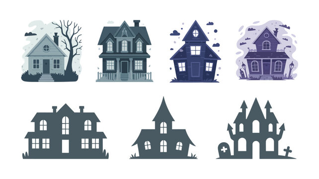 Spooky Gothic Haunted House Seamless Vector Pattern for Halloween