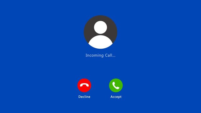 Phone call button screen animation on blue background, chroma key. Full HD. 4K