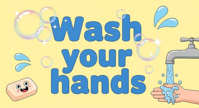 Illustration of Hand Washing with Soap and Water for Hygiene Reminder.