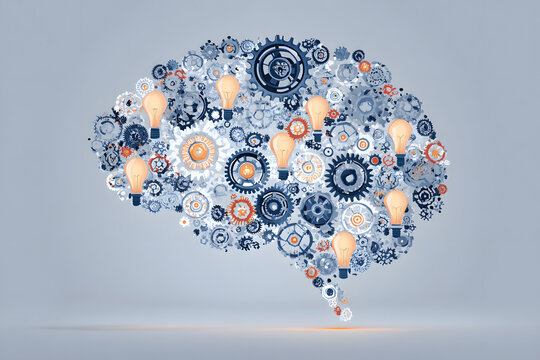 Innovative Brain of Gears and Light Bulbs for Creative Ideas