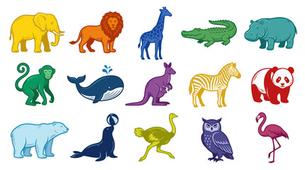 Obraz premium Flat Style Zoo Animals Vector Illustration - Cute Wildlife Collection