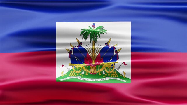 highly detailed haiti national flag waving in the wind close up view slow motion with alpha channel overlay.