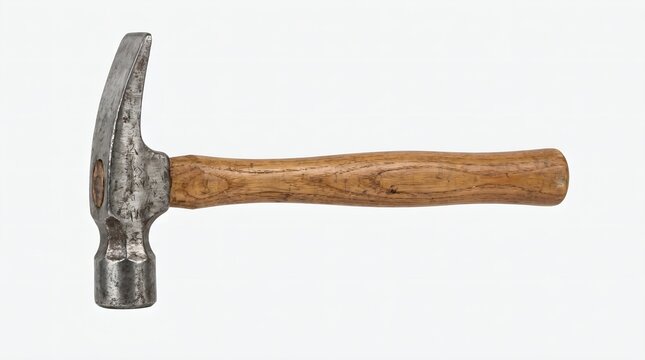 Old claw hammer tool isolated on white background, printmaking workshop equipment