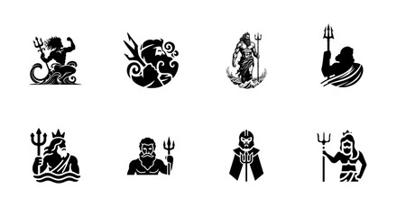 Poseidon Illustrations Black Vector Graphics On White Background neptune god © AchmadFadhil