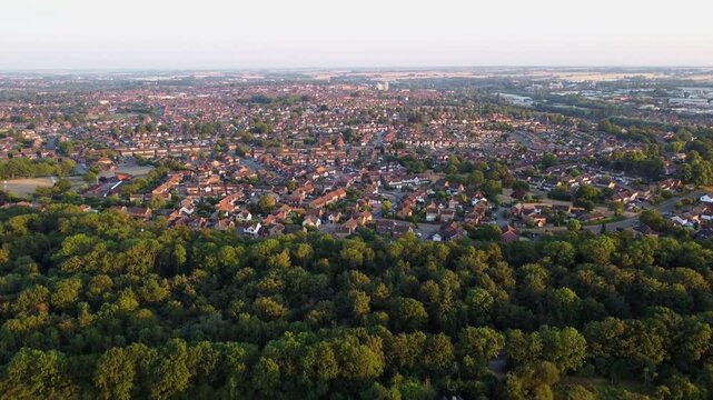 An aerial view of Brambleside residential area in Kettering, North Northamptonshire, UK